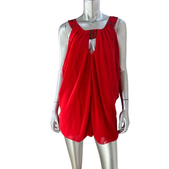 Ashley Stewart Red Draped Sleeveless Tunic Top W/ Embellished Detail Size 18 - Picture 6 of 6